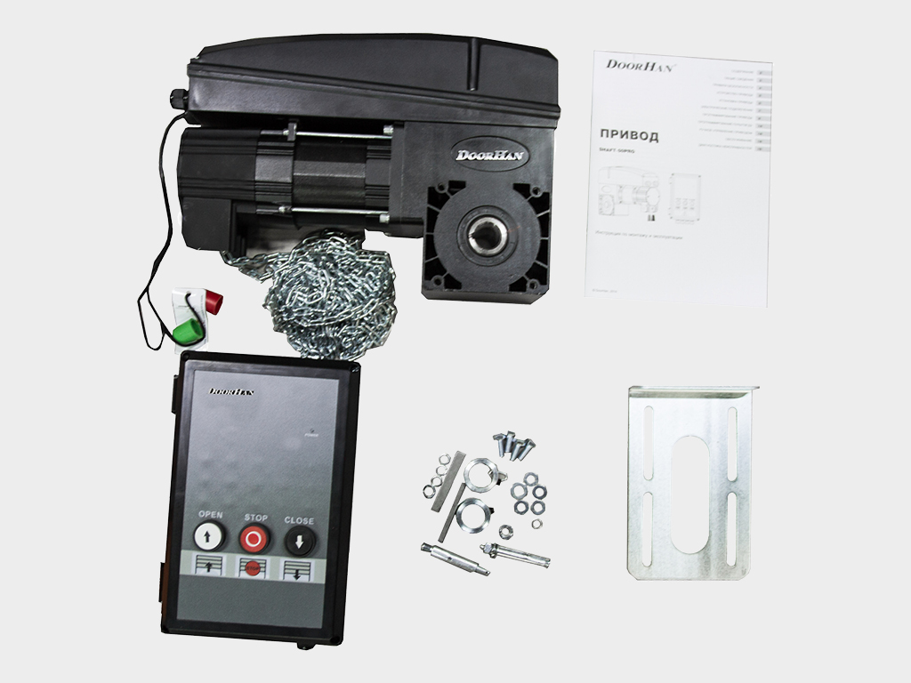 Elektroprivod, ajratilgan boshqaruv bloki bilan o‘rnatilgan uch pozitsiyali post, qadoqlash elementlari, stopor halqalari.